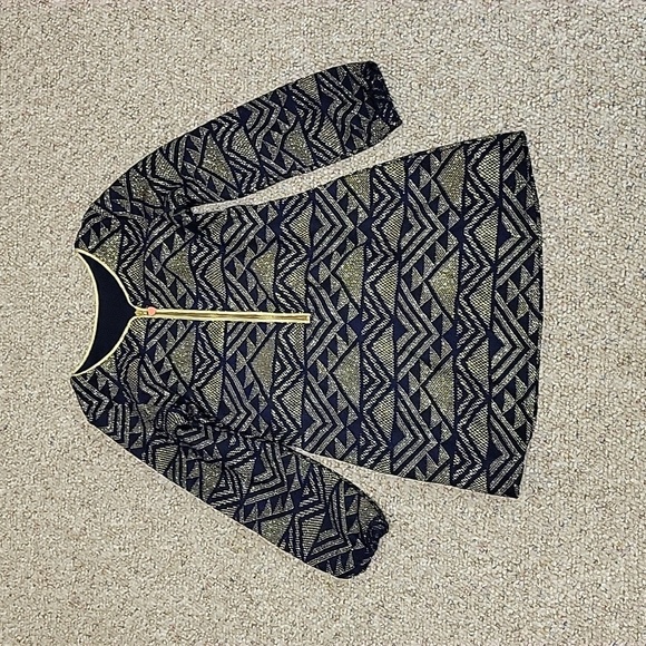 Billieblush Navy and Gold Sheath Dress with Bishop Sleeves Girls Sz 6 - Picture 3 of 7